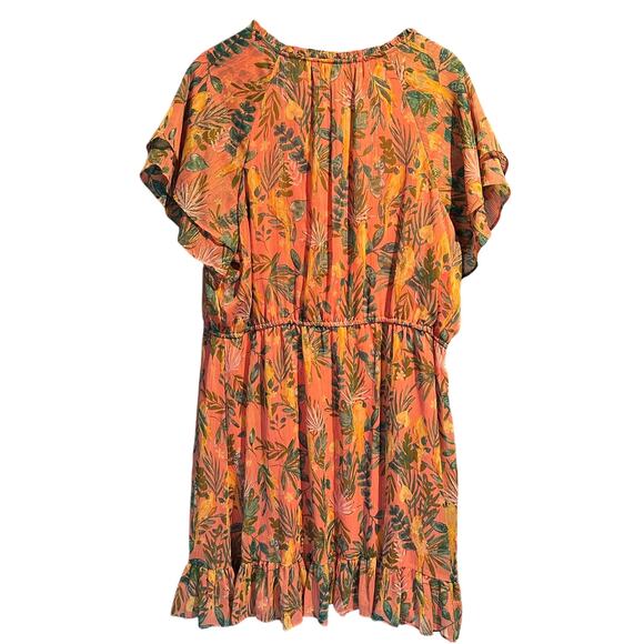 Boho Tropical Flowy Dress Beachy Lauren Conrad NWT Size 2X Birds Parrots Cruise - Picture 2 of 10